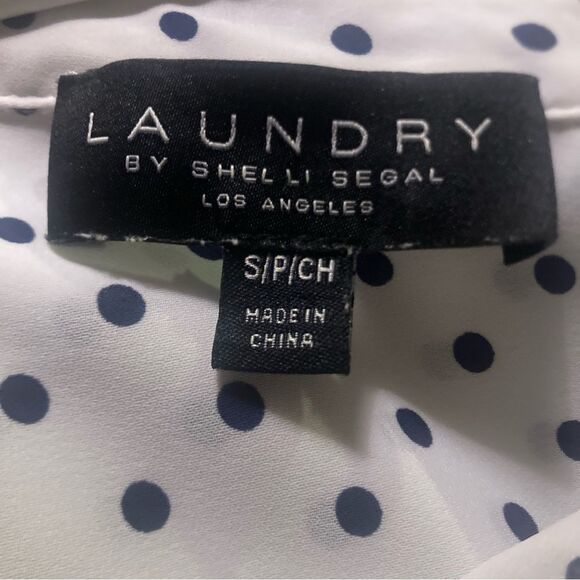 Laundry by Shelli Segal White Blouse with Navy Polka Dots, Size Small - Picture 3 of 12